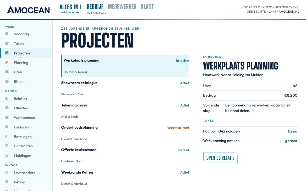 Voorbeeldportaal, scherm Projecten